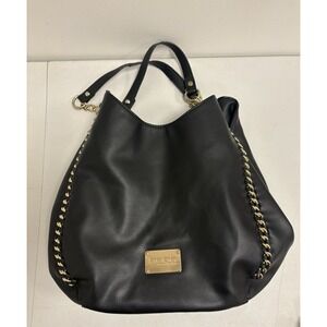 Vintage Y2K Black Hobo Shoulder Bag Gold Shain Embellished Magnetic Snap